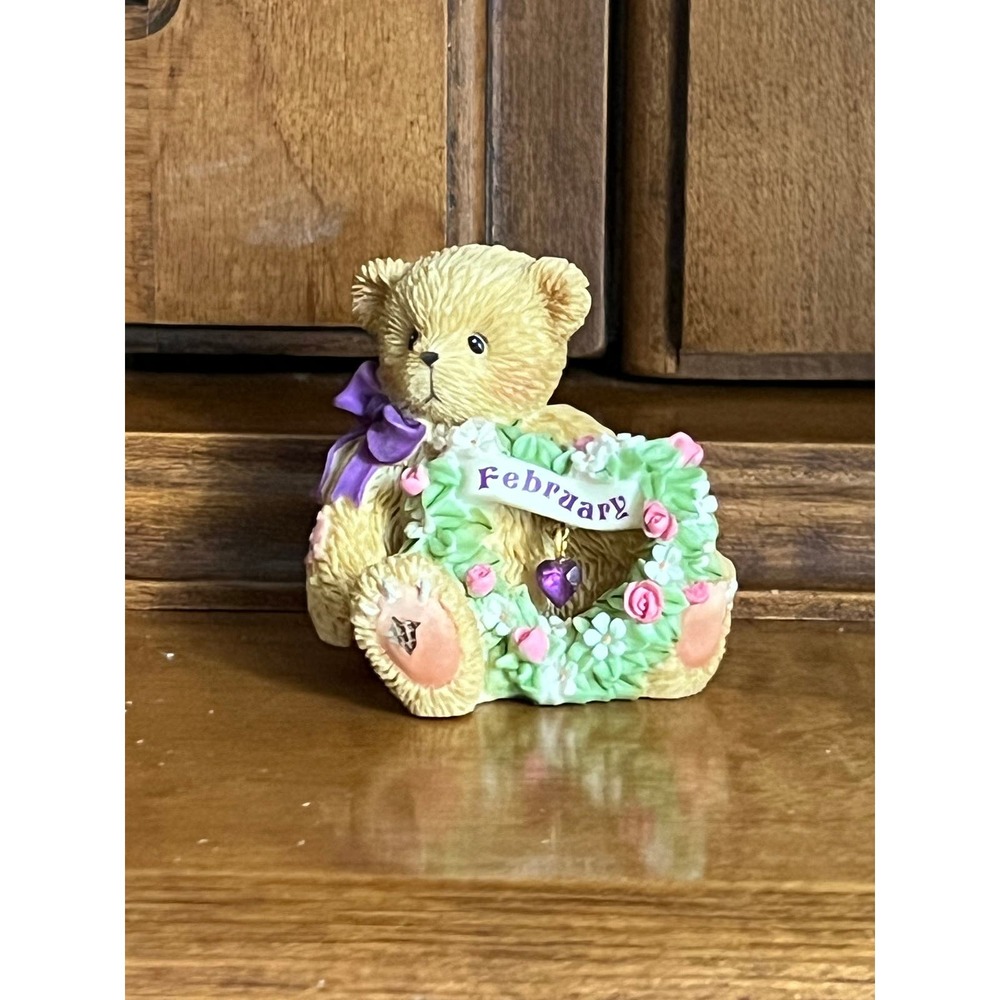 Vintage Cherished Teddies Sparkling Hearts February Heart Wreath Valentine Bear